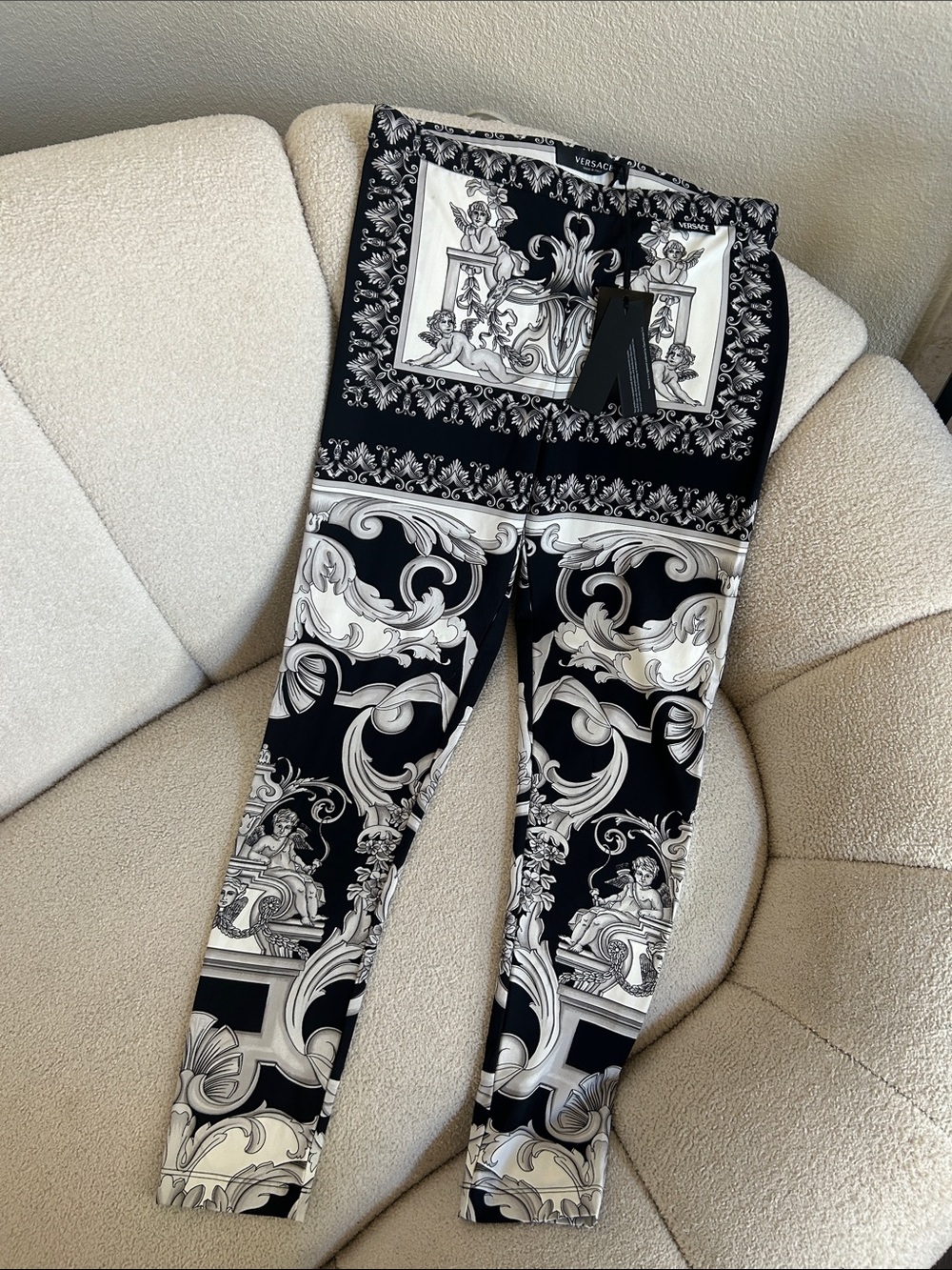 Versace Black and White Baroque Kids Leggings